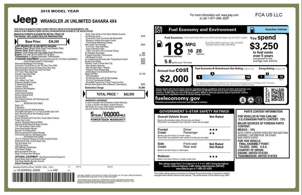 used 2018 Jeep Wrangler JK Unlimited car, priced at $20,444