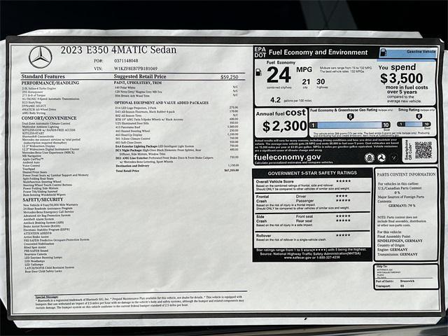 new 2023 Mercedes-Benz E-Class car, priced at $67,355