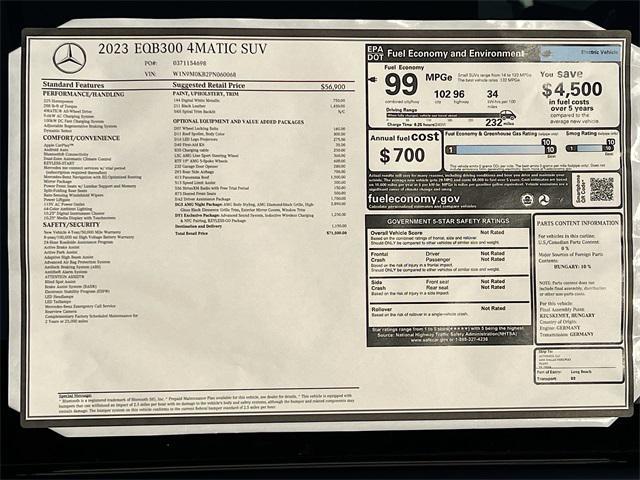new 2023 Mercedes-Benz EQB 300 car, priced at $71,500