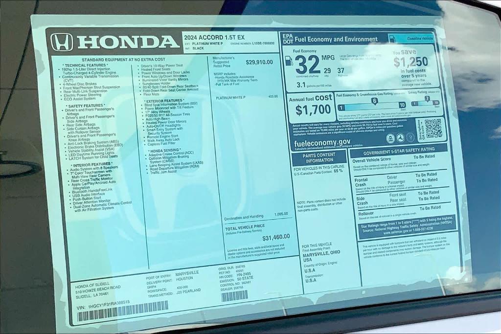 new 2024 Honda Accord car, priced at $30,060