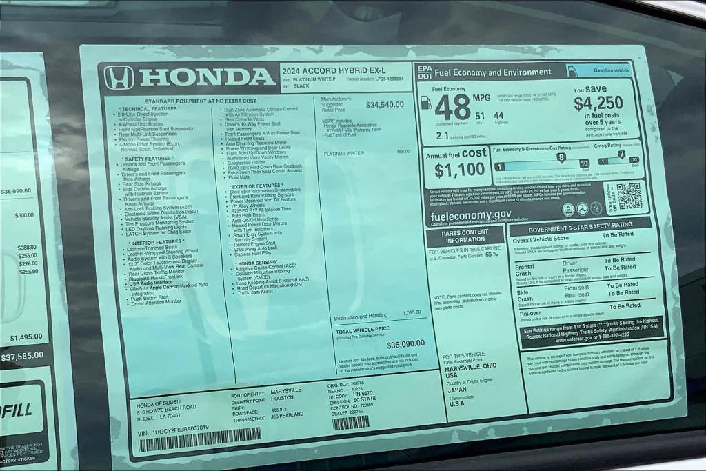 new 2024 Honda Accord Hybrid car, priced at $33,950