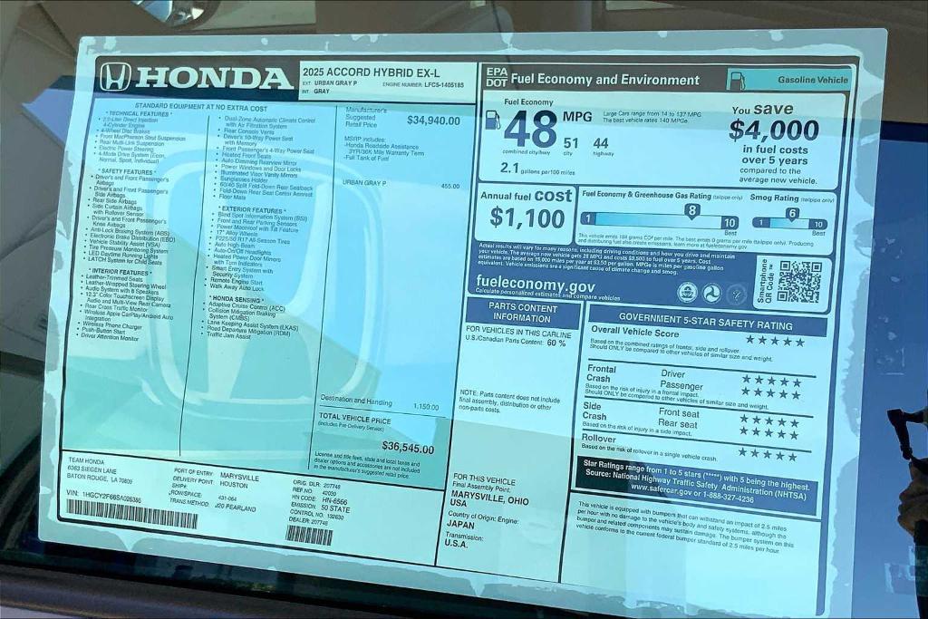new 2025 Honda Accord Hybrid car, priced at $34,704