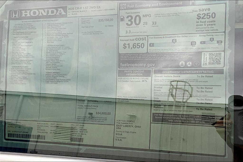 new 2026 Honda CR-V car, priced at $33,144