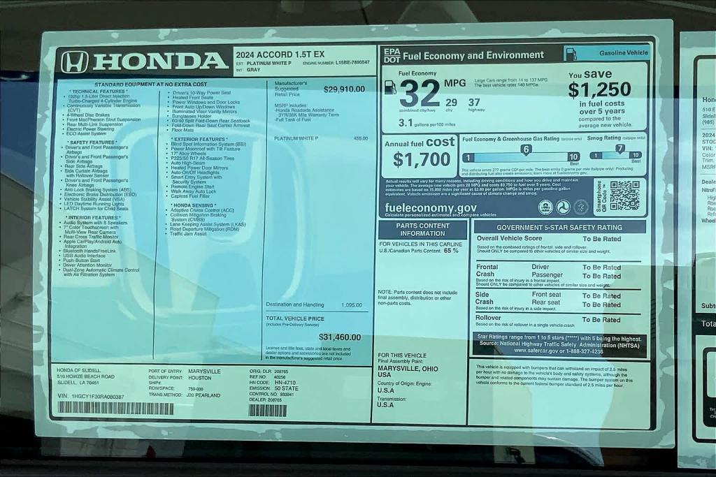 new 2024 Honda Accord car, priced at $30,060