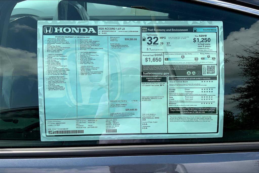 new 2025 Honda Accord car, priced at $28,359
