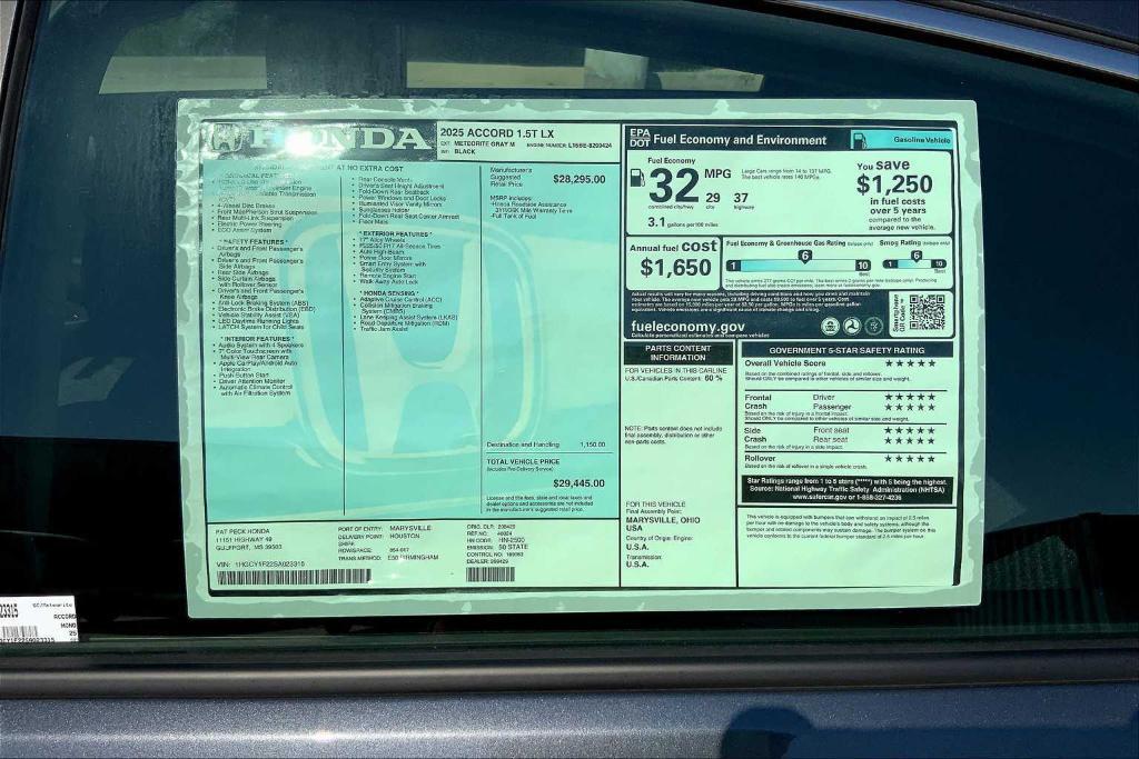 new 2025 Honda Accord car, priced at $28,450