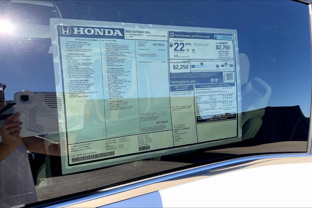 new 2026 Honda Odyssey car, priced at $44,745