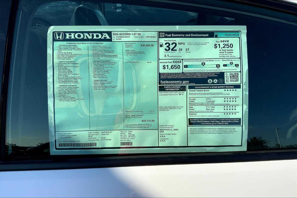 new 2025 Honda Accord car, priced at $30,850