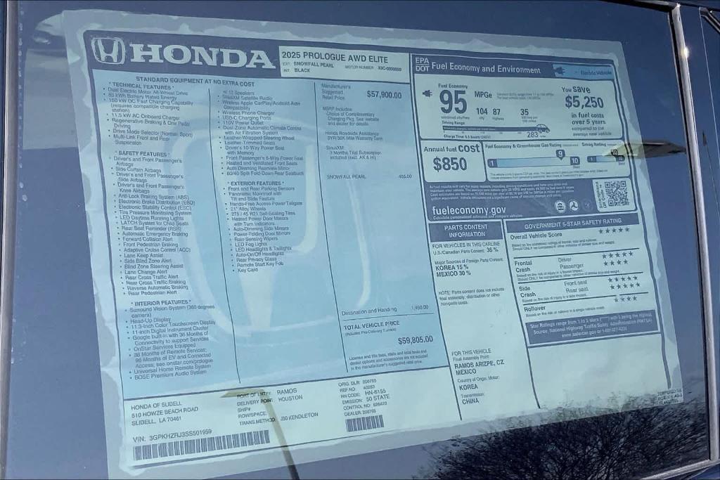 new 2025 Honda Prologue car, priced at $55,028