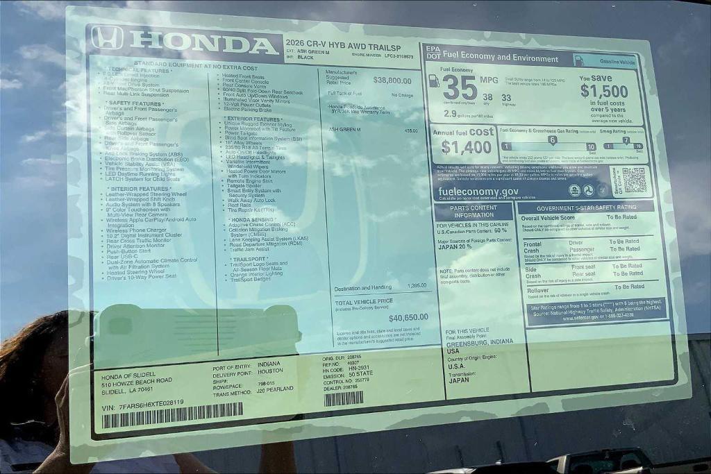 new 2026 Honda CR-V Hybrid car, priced at $38,800