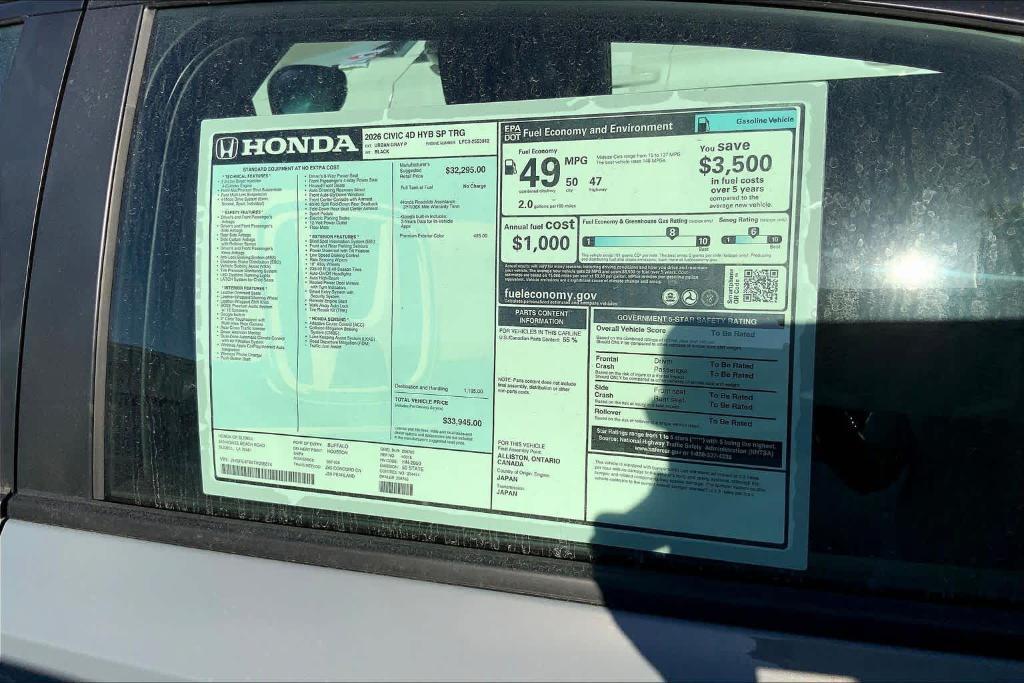 new 2026 Honda Civic Hybrid car, priced at $32,590