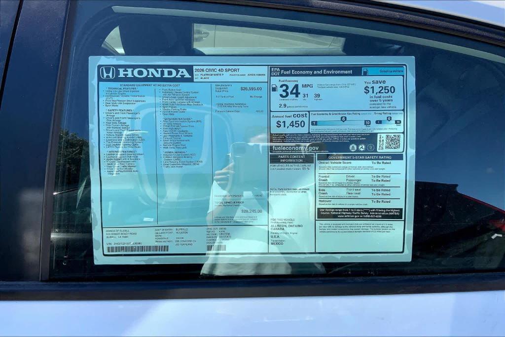 new 2026 Honda Civic car, priced at $27,575