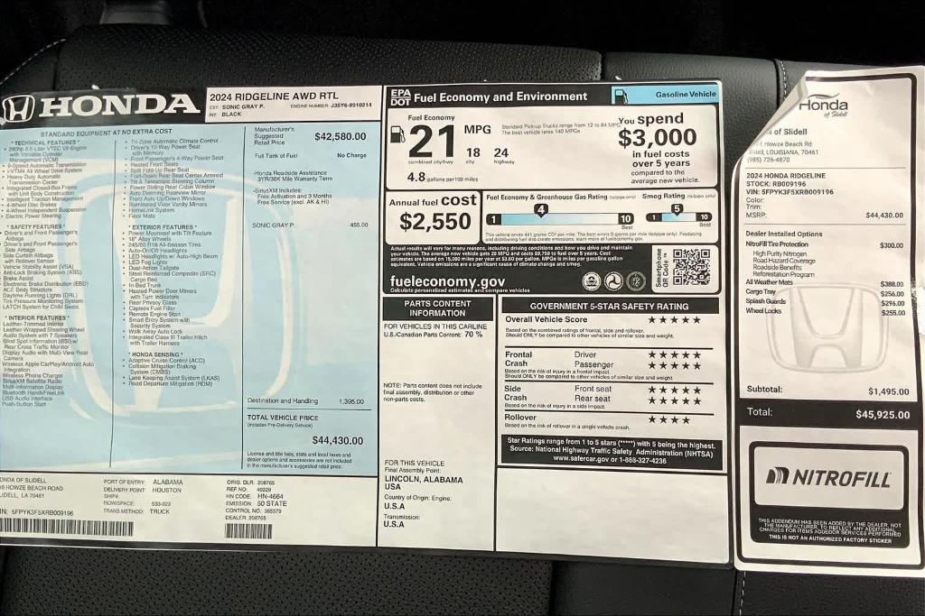 new 2024 Honda Ridgeline car, priced at $41,545