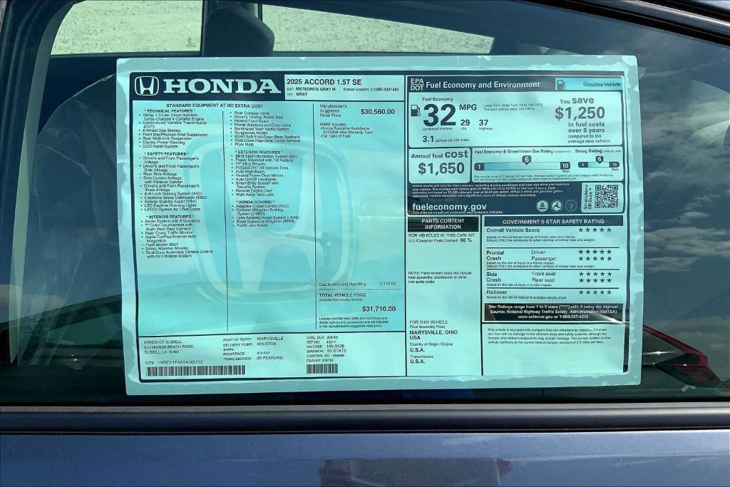new 2025 Honda Accord car, priced at $30,273
