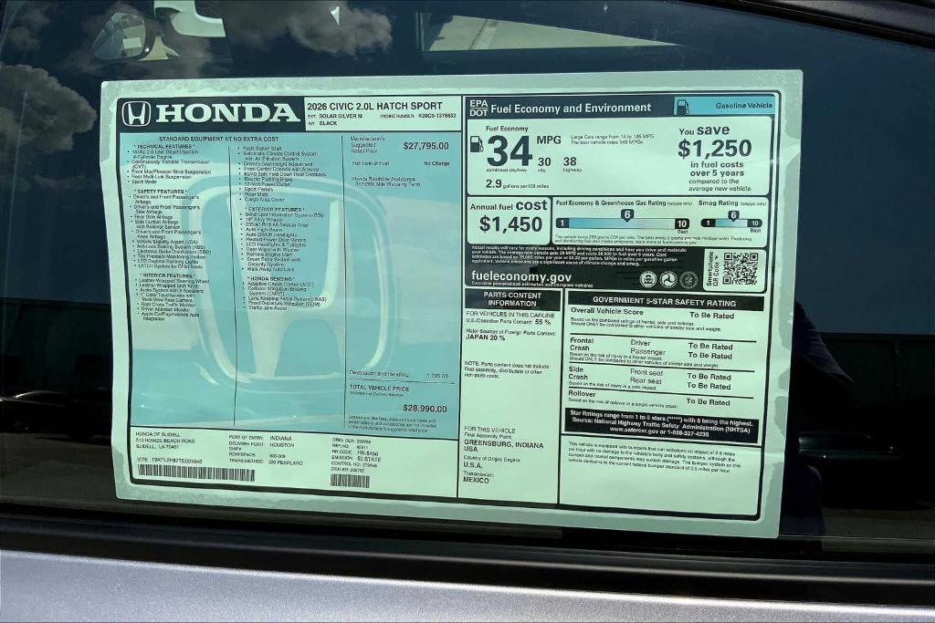 new 2026 Honda Civic car, priced at $27,685
