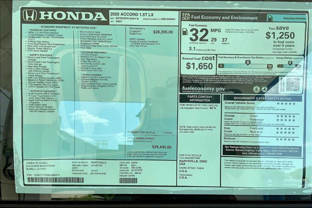 new 2025 Honda Accord car, priced at $28,375