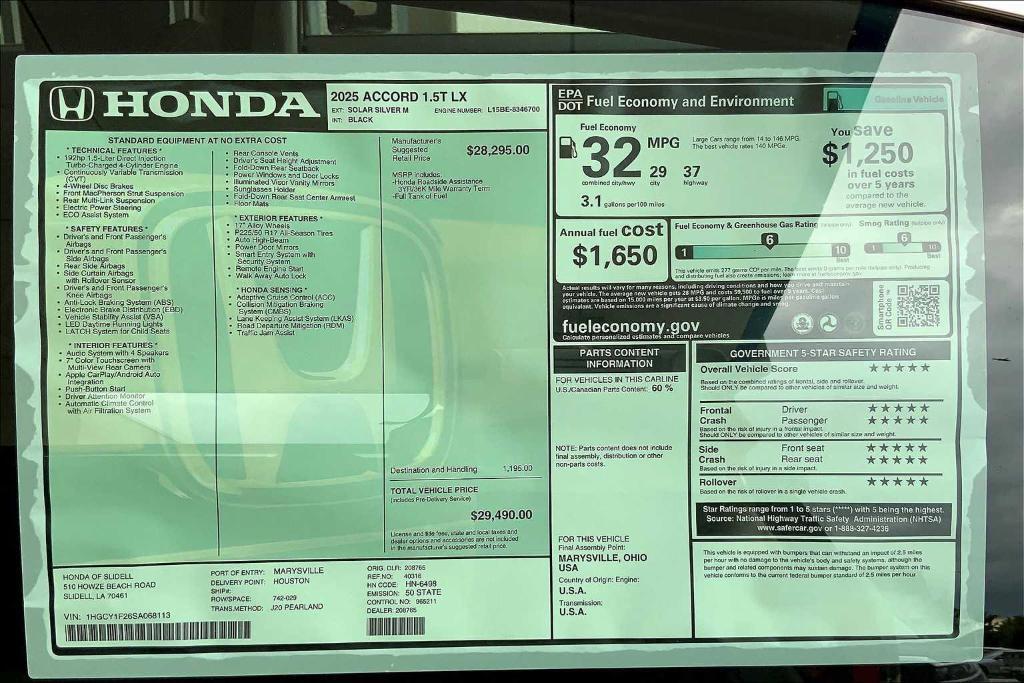 new 2025 Honda Accord car, priced at $28,444