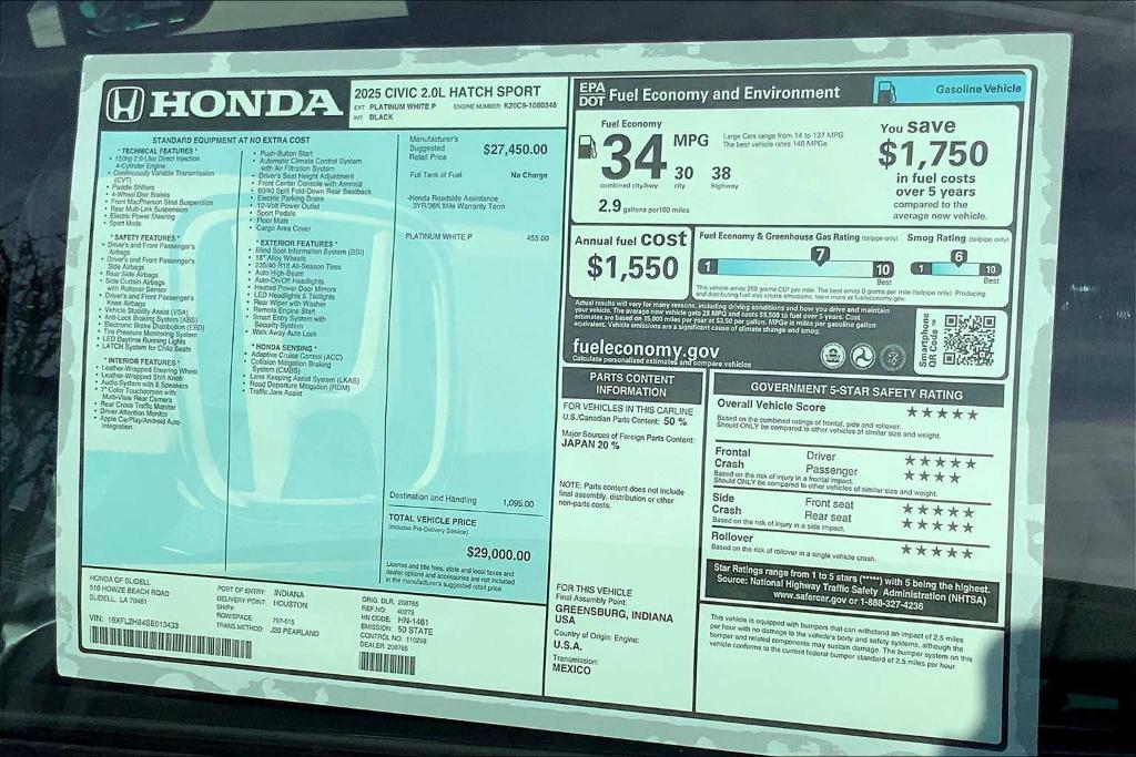 new 2025 Honda Civic car, priced at $27,688