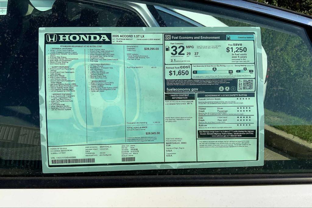 new 2025 Honda Accord car, priced at $28,845