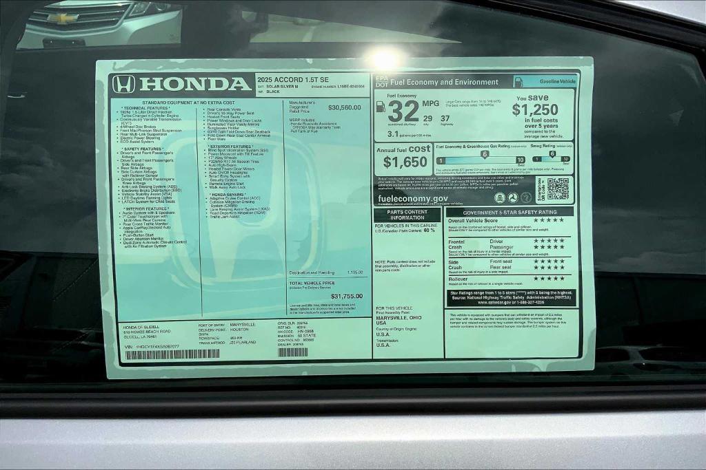 new 2025 Honda Accord car, priced at $30,450
