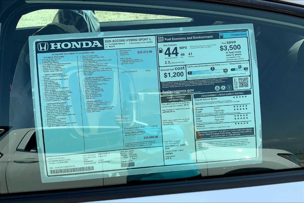 new 2025 Honda Accord Hybrid car, priced at $36,980