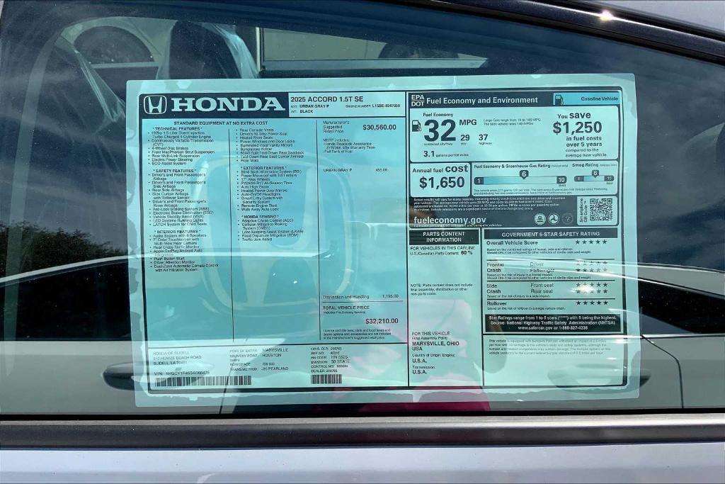 new 2025 Honda Accord car, priced at $30,850