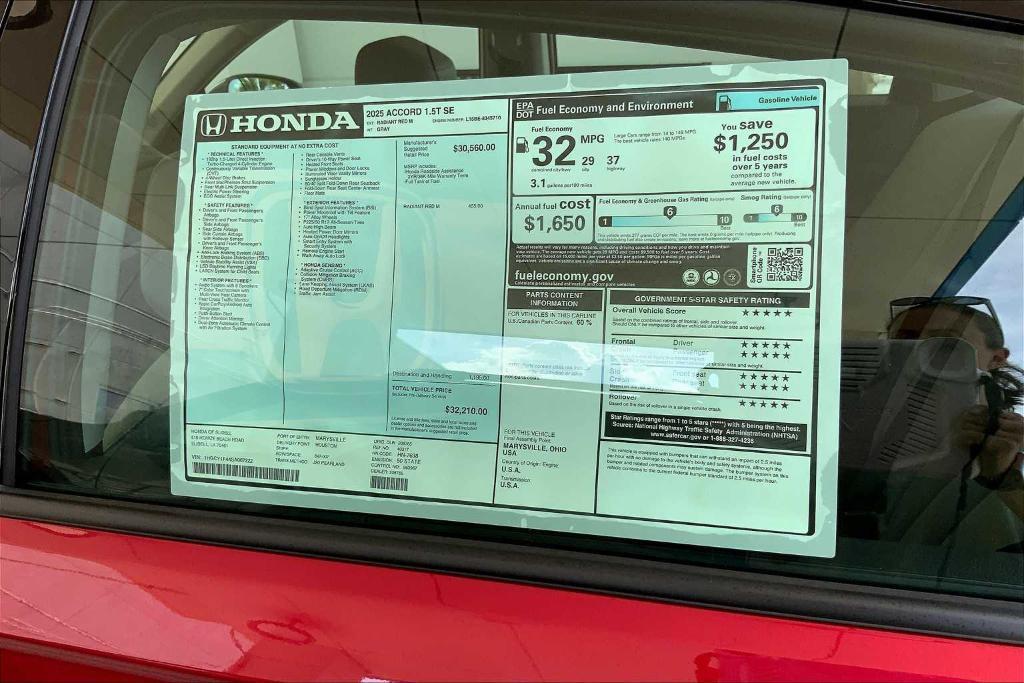 new 2025 Honda Accord car, priced at $30,850