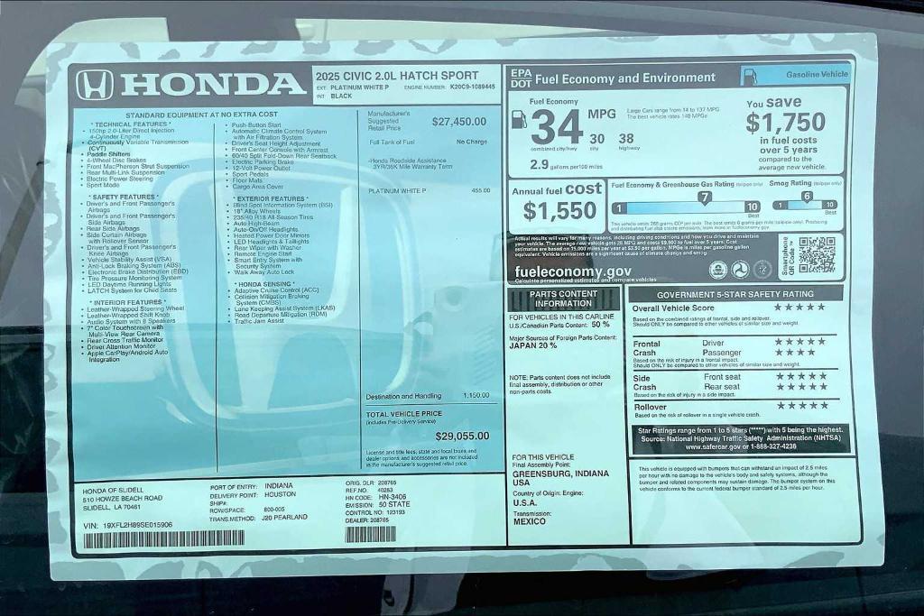 new 2025 Honda Civic car, priced at $27,743