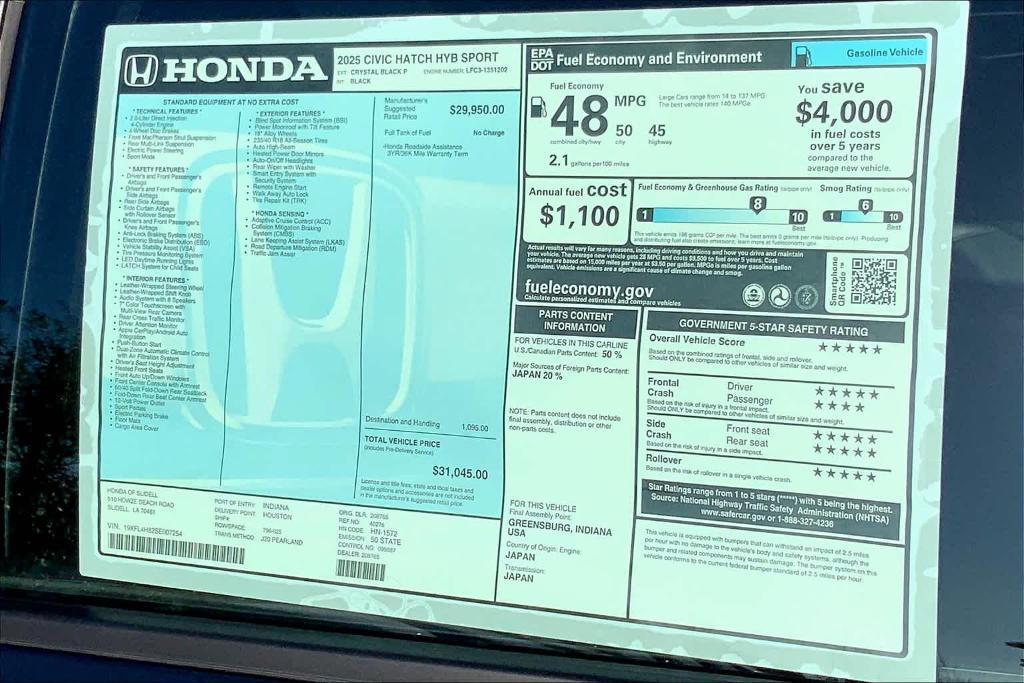 new 2025 Honda Civic Hybrid car, priced at $30,045