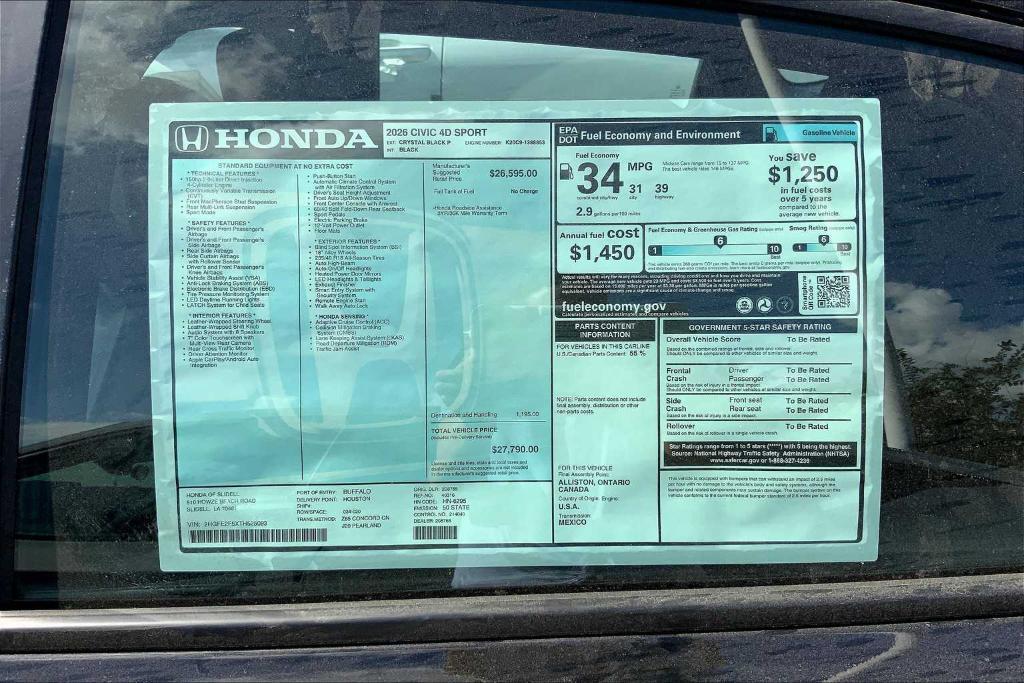 new 2026 Honda Civic car, priced at $27,090
