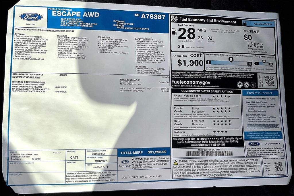 new 2025 Ford Escape car, priced at $24,880
