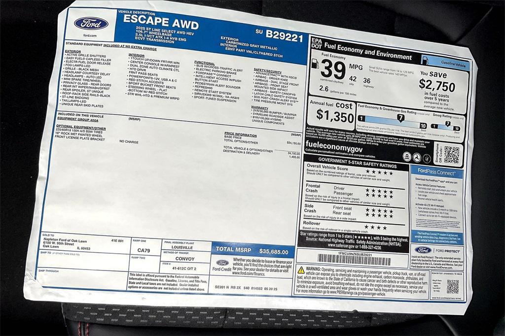 new 2025 Ford Escape car, priced at $29,275