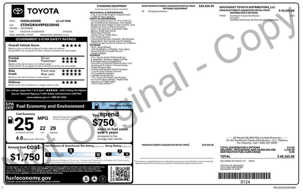 used 2023 Toyota Highlander car, priced at $24,799