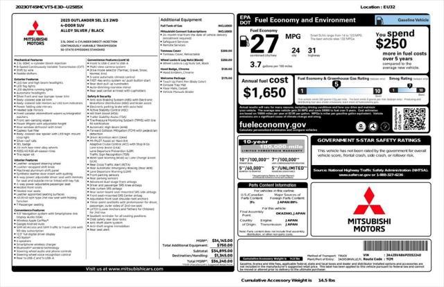 used 2023 Mitsubishi Outlander car, priced at $23,999