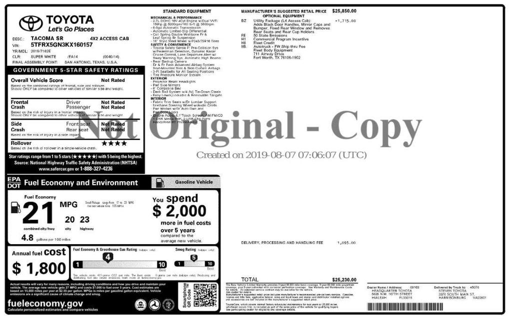 used 2019 Toyota Tacoma car, priced at $17,499