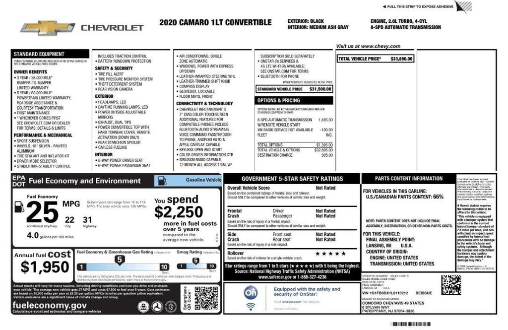 used 2020 Chevrolet Camaro car, priced at $18,999