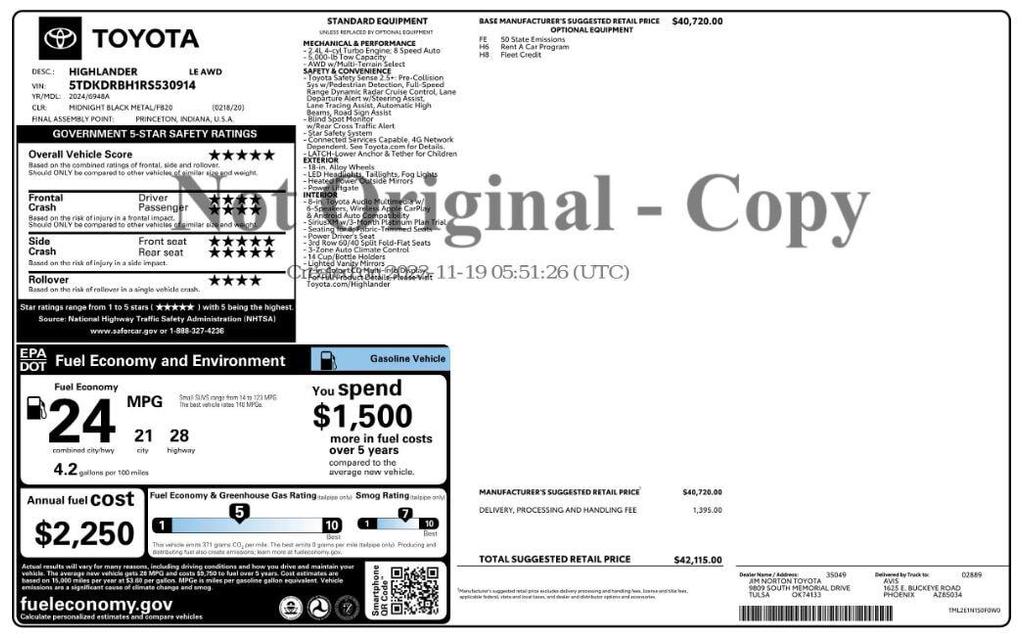 used 2024 Toyota Highlander car, priced at $31,299