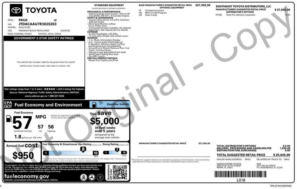 used 2024 Toyota Prius car, priced at $22,898