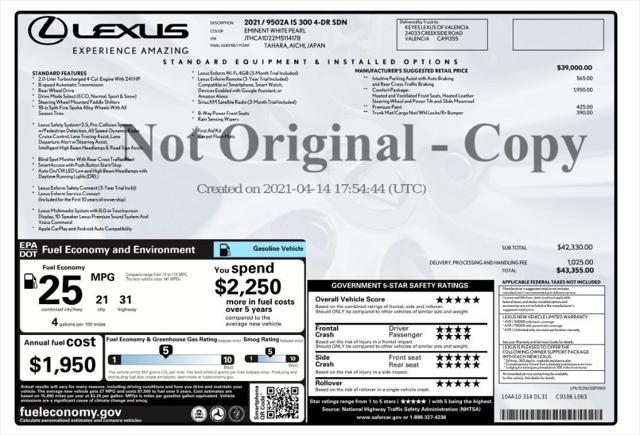 used 2021 Lexus IS 300 car, priced at $27,999