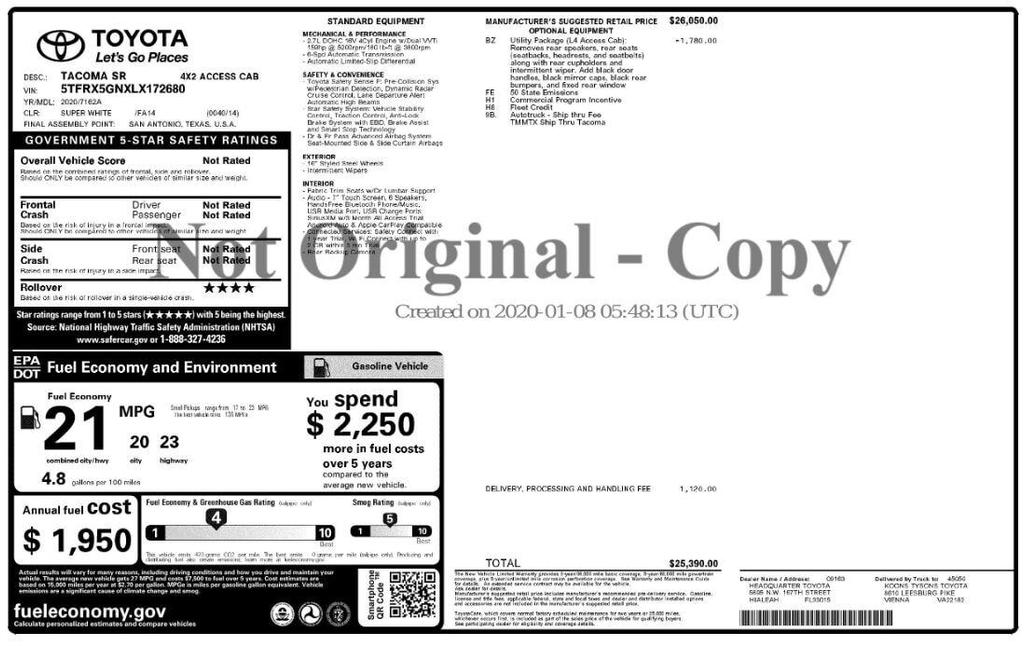 used 2020 Toyota Tacoma car, priced at $17,999