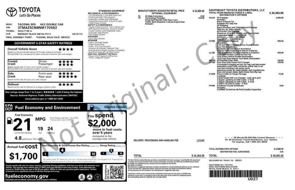 used 2022 Toyota Tacoma car, priced at $24,499