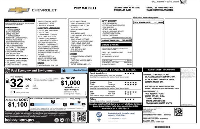 used 2022 Chevrolet Malibu car, priced at $13,499