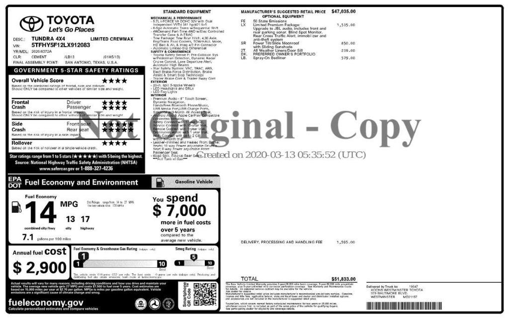 used 2020 Toyota Tundra car, priced at $43,499