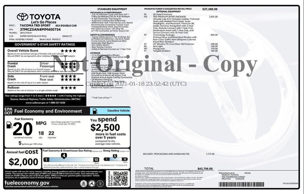 used 2021 Toyota Tacoma car, priced at $31,499