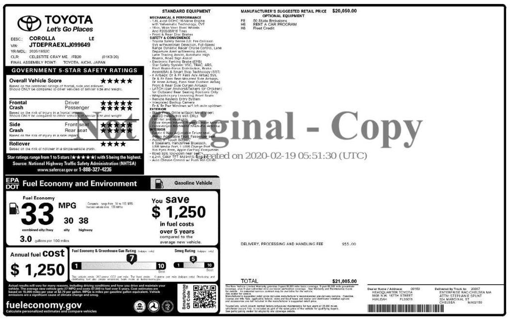 used 2020 Toyota Corolla car, priced at $11,499