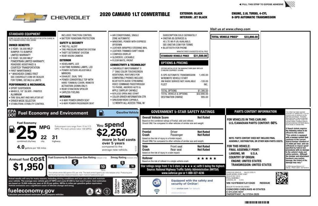 used 2020 Chevrolet Camaro car, priced at $17,399