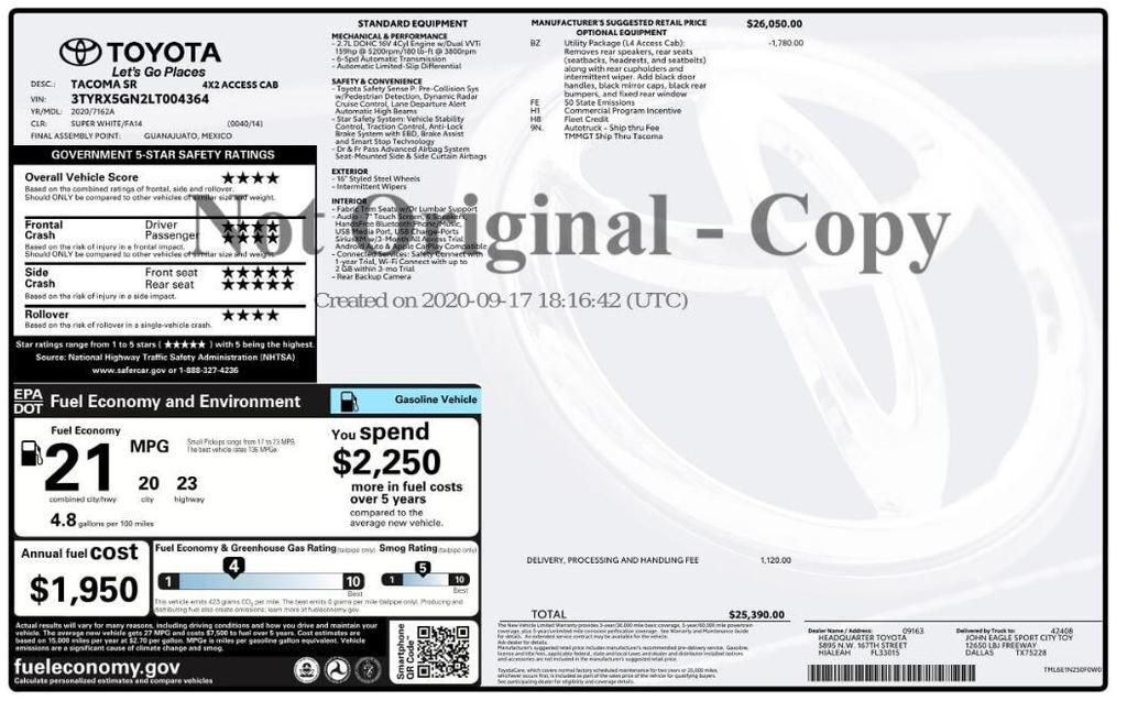 used 2020 Toyota Tacoma car, priced at $19,299