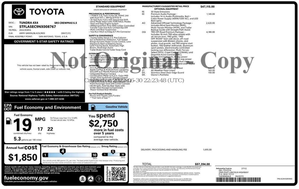 used 2022 Toyota Tundra car, priced at $37,499