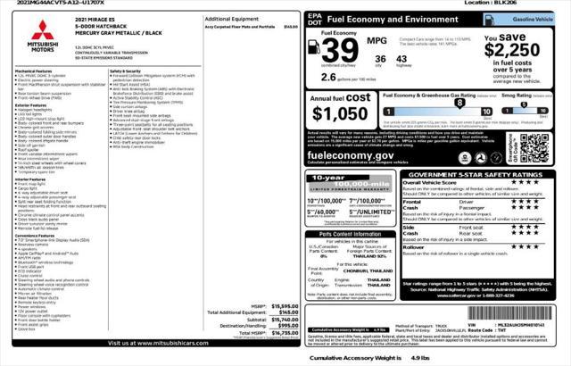 used 2021 Mitsubishi Mirage car, priced at $9,199