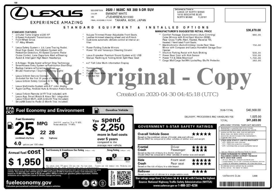 used 2020 Lexus NX 300 car, priced at $21,899